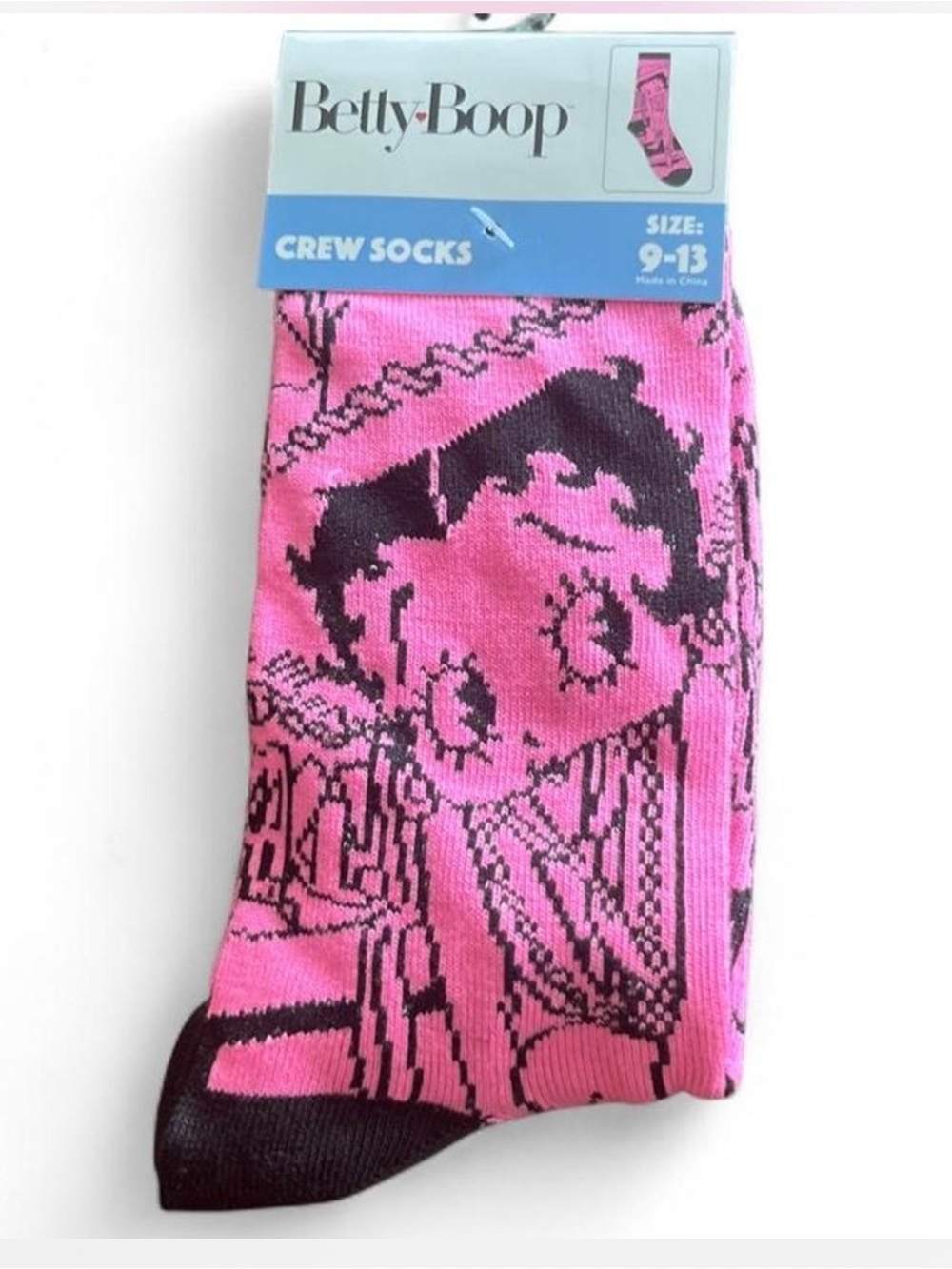 Betty Boop Crew Socks Pink Black Size 9-13 NWT Fleischer Studios